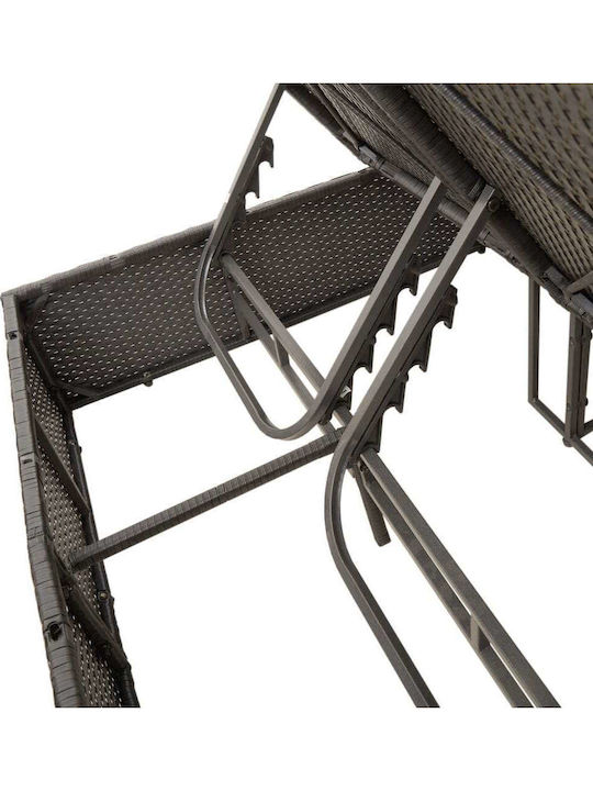 Doppelter Garten- und Pool-Liegestuhl aus Rattan mit schwarzem Kissen 110x200cm