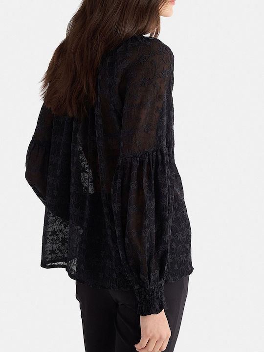 Long Sleeve Women's Shirt Black Floral