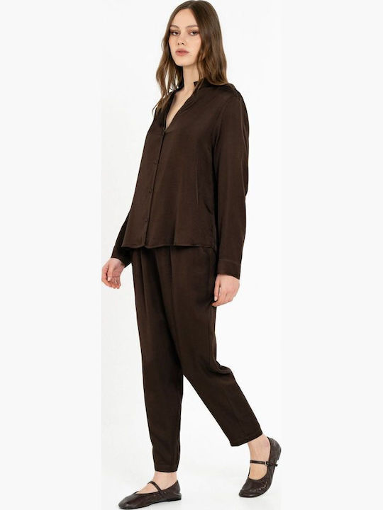 Langärmeliges Damen-Satin-Hemd Hellblau