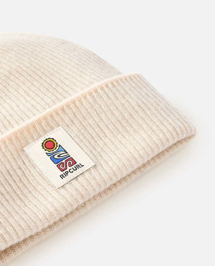Beanie Unisex Beanie with Rib Knitting in Beige Colour