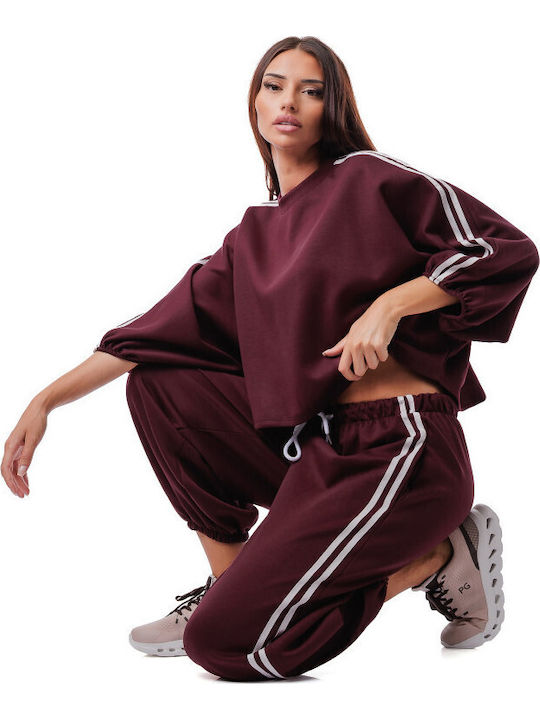 Damen Jogginghosen Burgundisch Set-27-0015