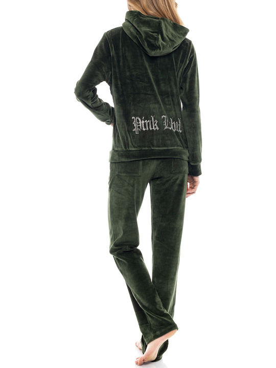 Velvet Tracksuit Set Dark Green