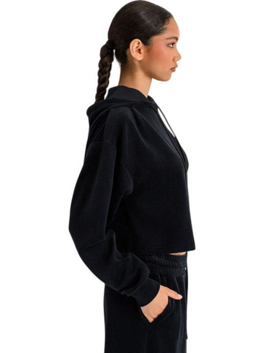 Women's Velvet Long Sleeve Hooded Blouse Black