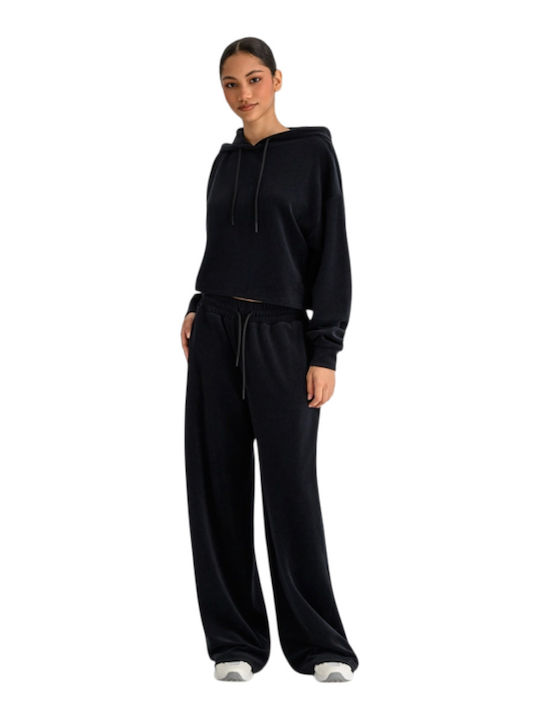 Women's Velvet Long Sleeve Hooded Blouse Black