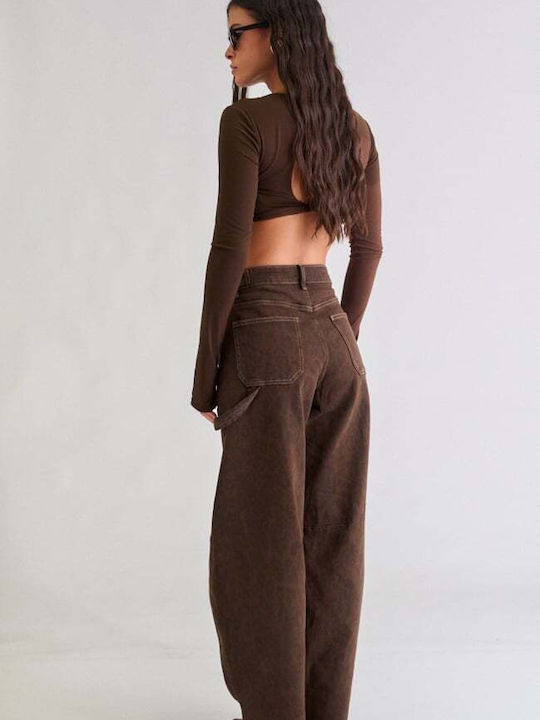 Women's Jean Pants in Baggy Leg Style Brown