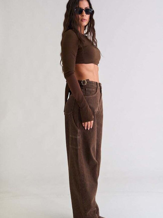 Women's Jean Pants in Baggy Leg Style Brown