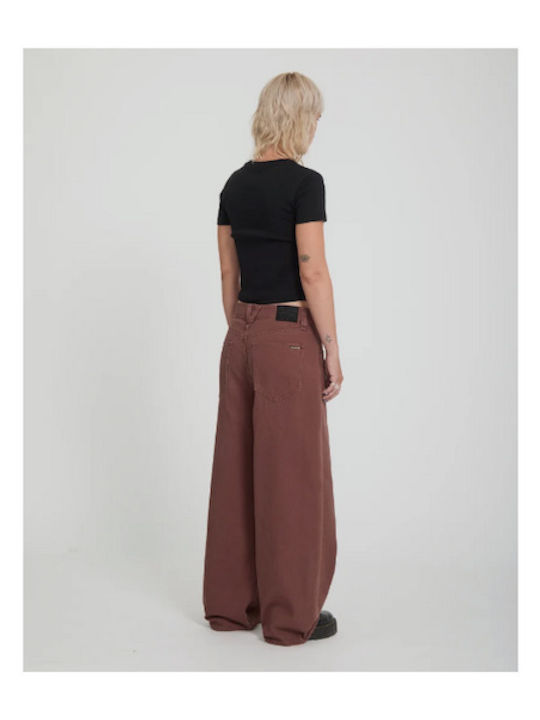 Pantaloni Jean de damă în Linie Baggy Tabac maro