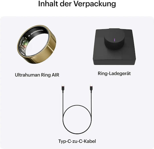 Ultrahuman Air Смарт пръстен 24.9mm Водоустойчив с Пулсомер Bionic Gold