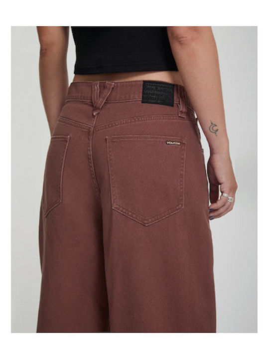 Pantaloni Jean de damă în Linie Baggy Tabac maro