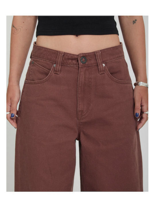 Pantaloni Jean de damă în Linie Baggy Tabac maro