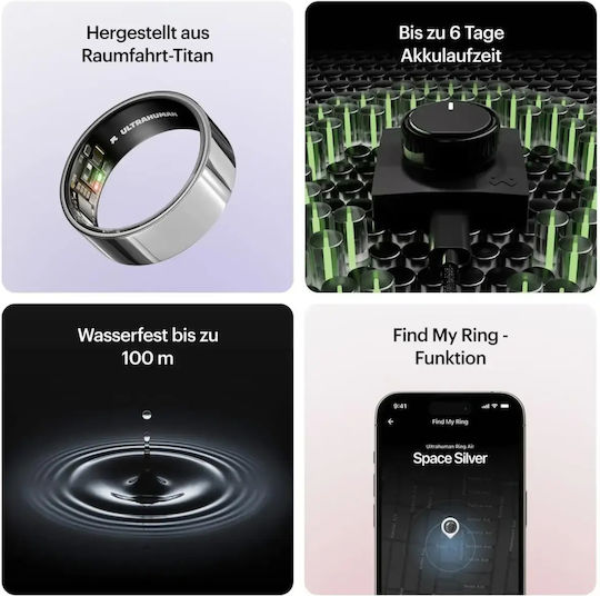 Ultrahuman Air Smart Ring 21.5mm Waterproof with Heart Rate Monitor Space Silver