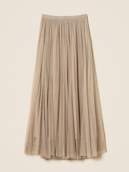 Maxi Skirt with Tulle Beige