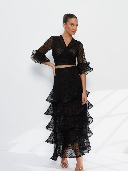 Set with High Waist Maxi Skirt Black