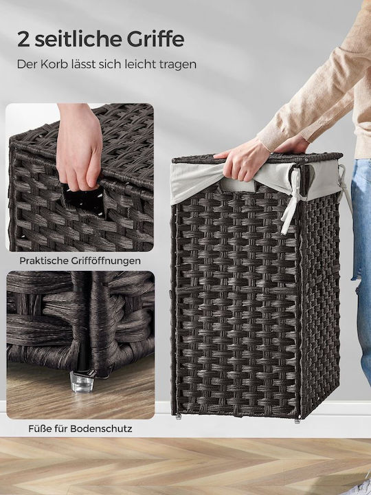 Songmics Wäschekorb Korbweide 90l mit Deckel 46x33x60cm Schwarze