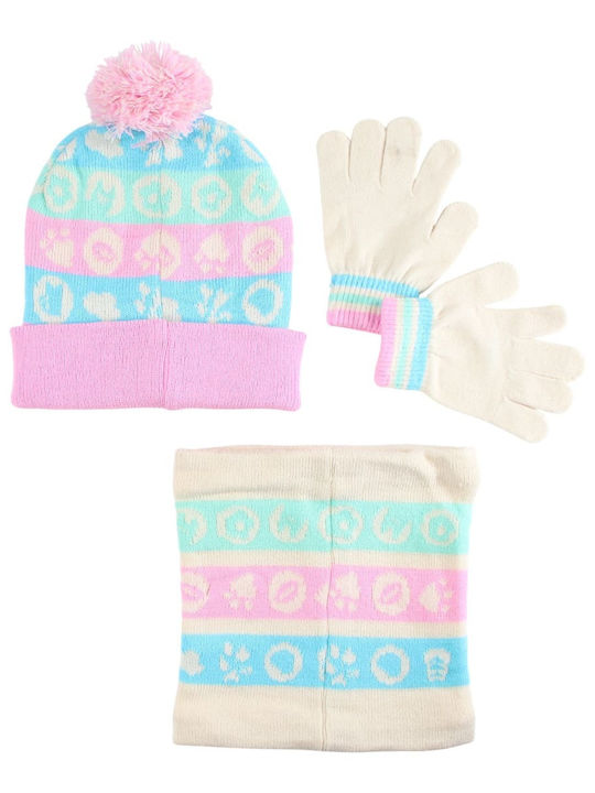 Kinder Beanies Set mit Schal und Handschuhen Gestrickt Rosa 3 Stück