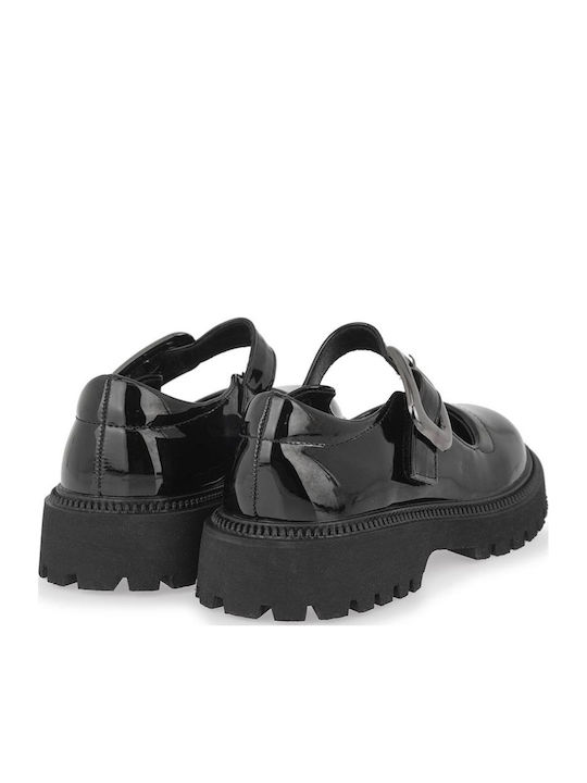 Kids Ballerinas with Hook & Loop Closure Patent Leather Black