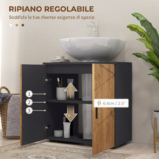 Kleankin Badezimmer Waschtisch-Einheit Ohne Waschbecken M60xB30xH60cm Eiche