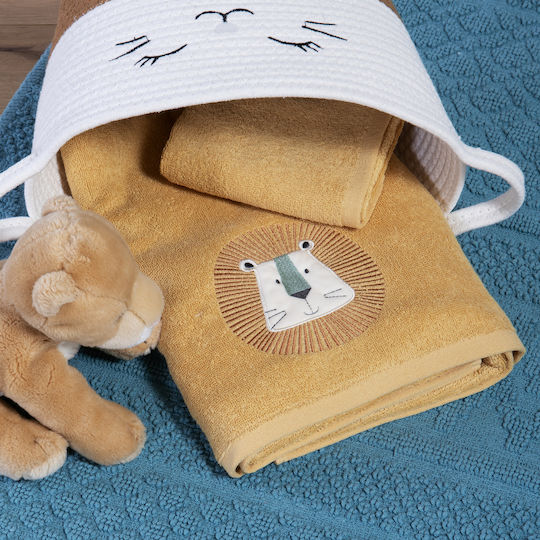 Nef-Nef Homeware Baby-Badetuch Mit Kapuze Wild Company Gelb 75x75cm