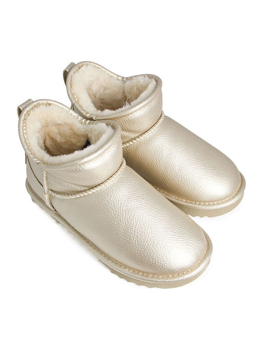 Leder Damen Stiefeletten mit Pelz Gold