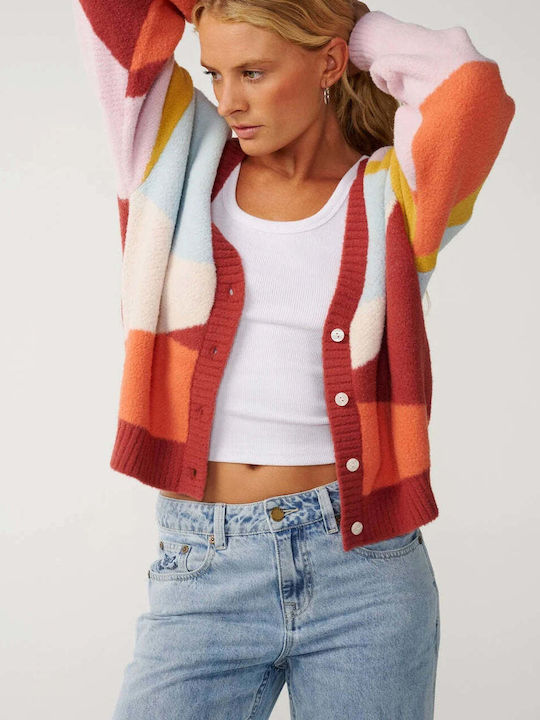 Kurze Damen Strickjacke mit Knöpfen Multico