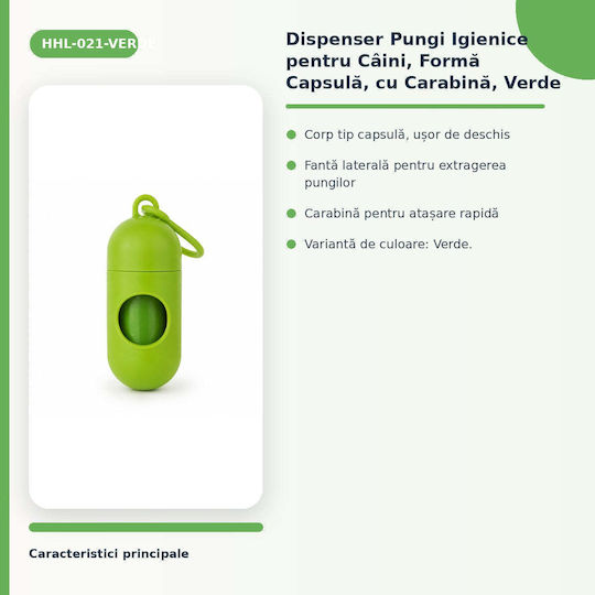 Distribuitor Igienic De Saci Pentru Câini Formă Capsulă Cu Carabină Verde