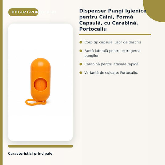 Dispenser Sac Saci Igienici Câini Formă Capsulă Carabinier Portocalie