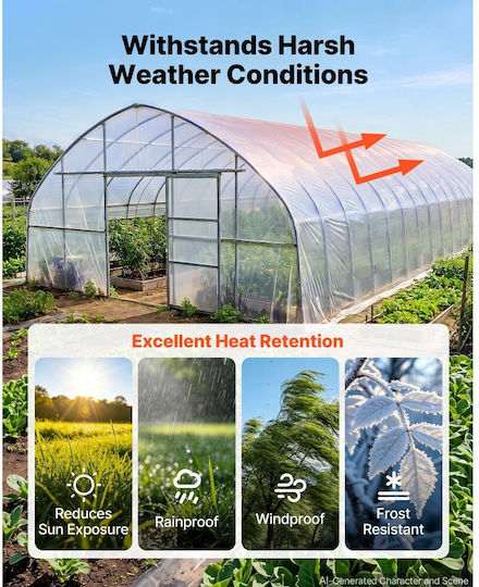 Folie Din Plastic Pentru Seră Vevor 1,8x30,5 M 6 Mil Film Transparent Din Polietilenă Pentru Ferme Agricultură Grădină Plante Exterior Rezistent La Apă Soare Îngheț Vânt Praf Greu Gros Acoperire De Iarnă Pentru Casă