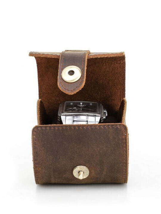 Leather Travel Case For 1 Watch Brown