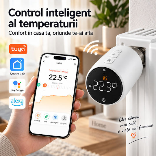 Cap De Termostat Electronic Cu Wi-Fi Pentru Calorifer 1 Bucată