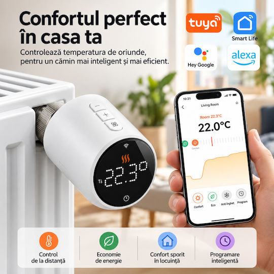 Cap De Termostat Electronic Cu Wi-Fi Pentru Calorifer 1 Bucată
