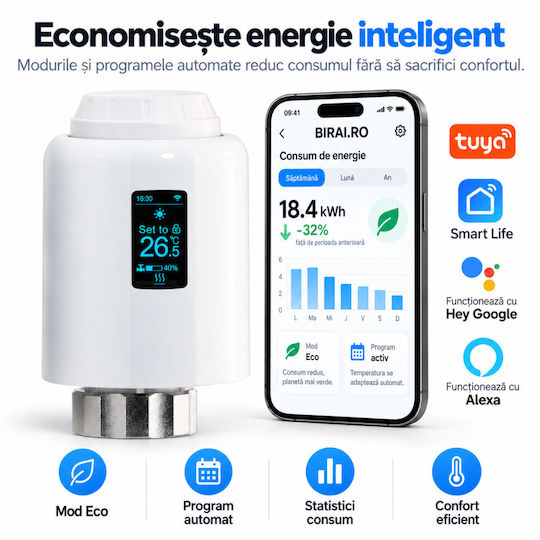 Cap De Termostat Electronic Cu Wi-Fi Pentru Calorifer 1 Bucată