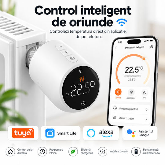 Cap De Termostat Electronic Cu Wi-Fi Pentru Calorifer 1 Bucată