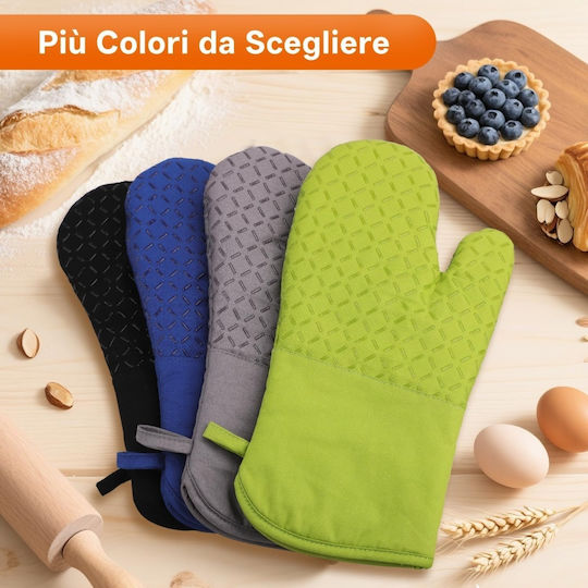 Oven Mitt and Pot Holder Set Kitchen Made of Blue Silicone 4 Pieces