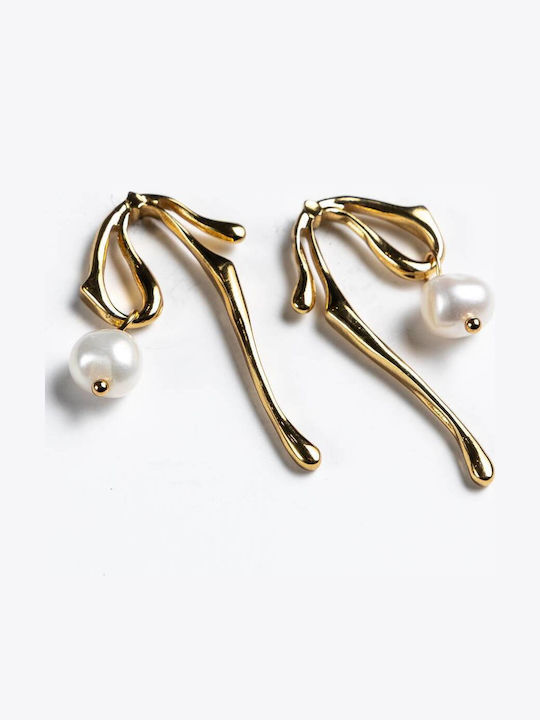 Gold Plated Earrings Bows Cuoro Pearl