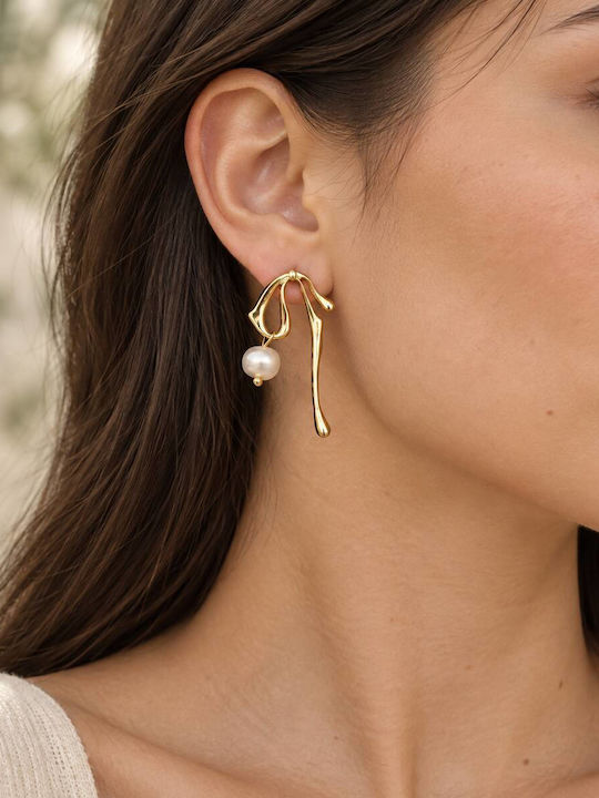 Gold Plated Earrings Bows Cuoro Pearl