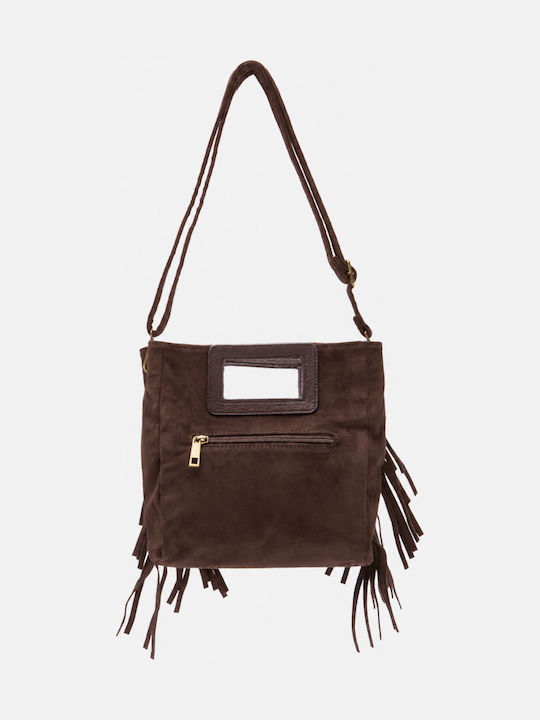 Fabric Women's Handbag Shoulder Suede With Brown Fringes