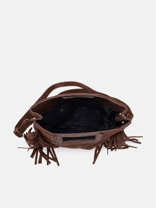 Fabric Women's Handbag Shoulder Suede With Brown Fringes