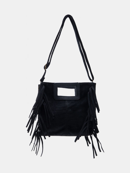 Stoff Damenhandtasche Schulter / Handtasche Wildleder mit Fransen Schwarz