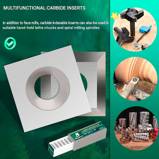 Set 10 Inserții Hm din carbură detașabile Freze de frezat Rindele pătrate 12x12x2.2 mm 4 muchii de tăiere unghi de 35 de grade duritate Hra95