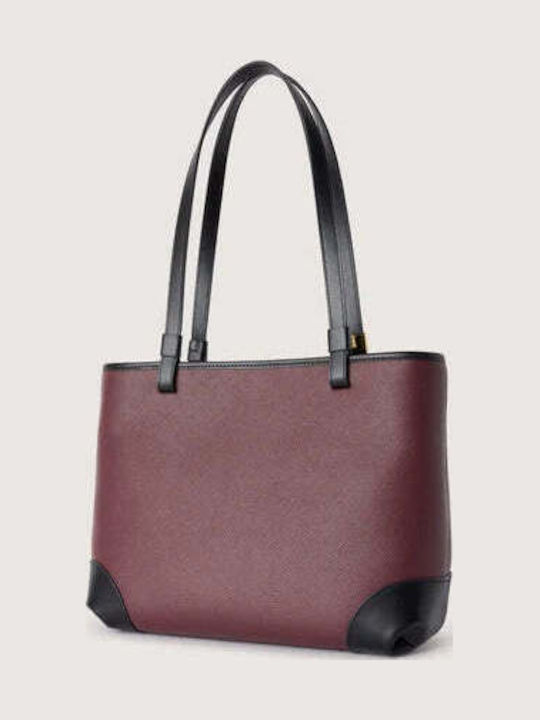 Burgundy / Black Leather Women's Shoulder Bag