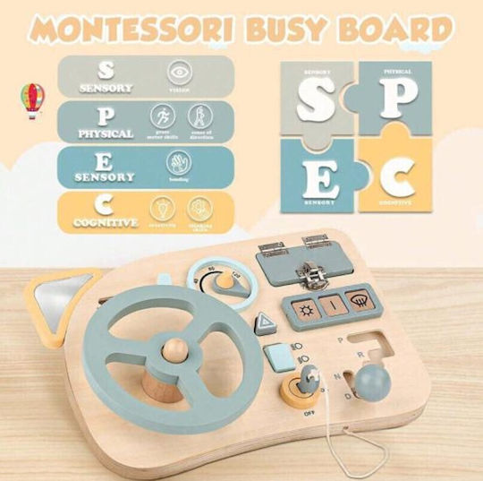 Волан Busy Board 10 в 1 от дърво със светлина за деца над 36 месеца