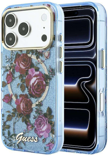 Guess Iml Glitter Blossom Roses Handyhülle Iphone 18 Pro 17 Pro Hellblau