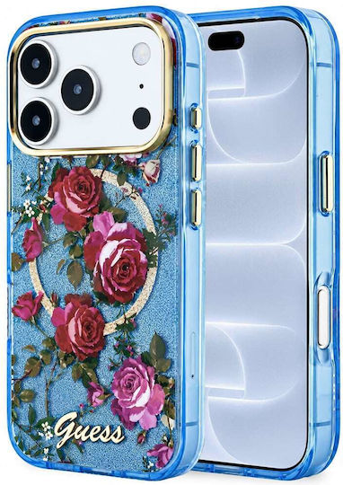 Guess Iml Glitter Blossom Roses Handyhülle Iphone 18 Pro 17 Pro Hellblau