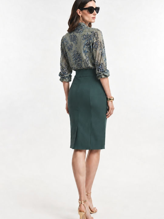 Bluza Damă Mânecă Lungă Floral Khaki
