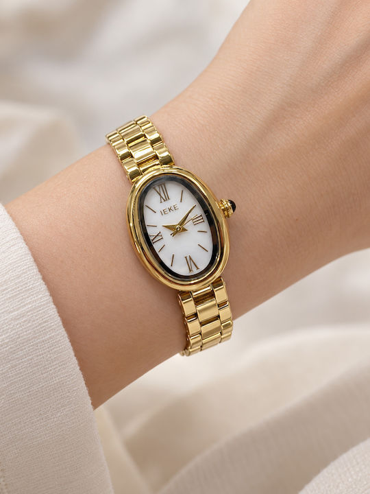 Womens Battery Watch with Gold White Steel Bracelet