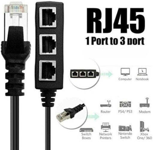 Cablu splitter Ethernet 24cm RJ45 masculin 1 la 3 adaptor feminin pasiv extensor rețea LAN