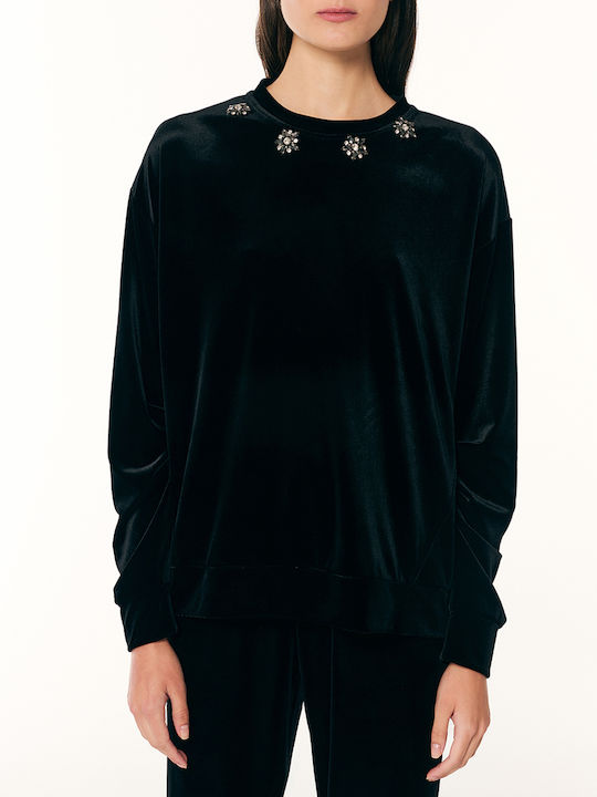 Forel Women's Velvet Long Sleeve Floral Black