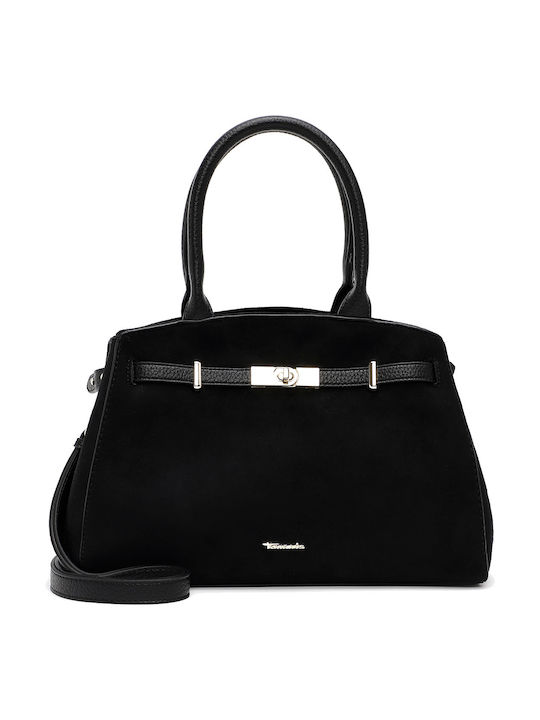 Madlin Дамска Shopper Чанта от Естествена Кожа, Велур, Черна