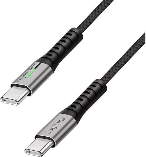 LogiLink Geflochtenes USB Typ-C Kabel männlich - USB-C 100W Schwarz 1,5 m CU0423