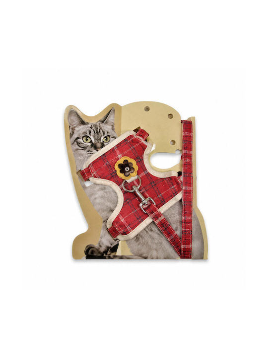 Adjustable Harness Cats Small Dogs Leash Checkered Pattern Red